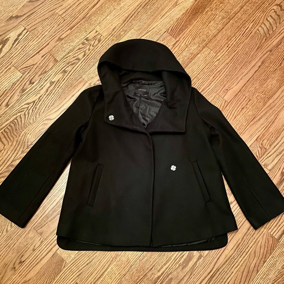 Zara Jackets & Blazers - Zara Basic Outerwear women’s short coat black coat with hood, size small